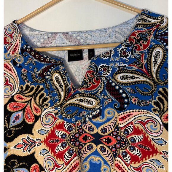 Rafaella 2X Women's Paisley Print Tunic Top With Grommet Neckline - Multicolor - Picture 4 of 5